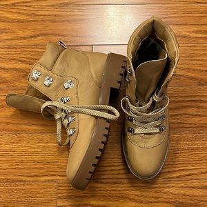 J Crew Tan Leather Hiking Boots - Size 10